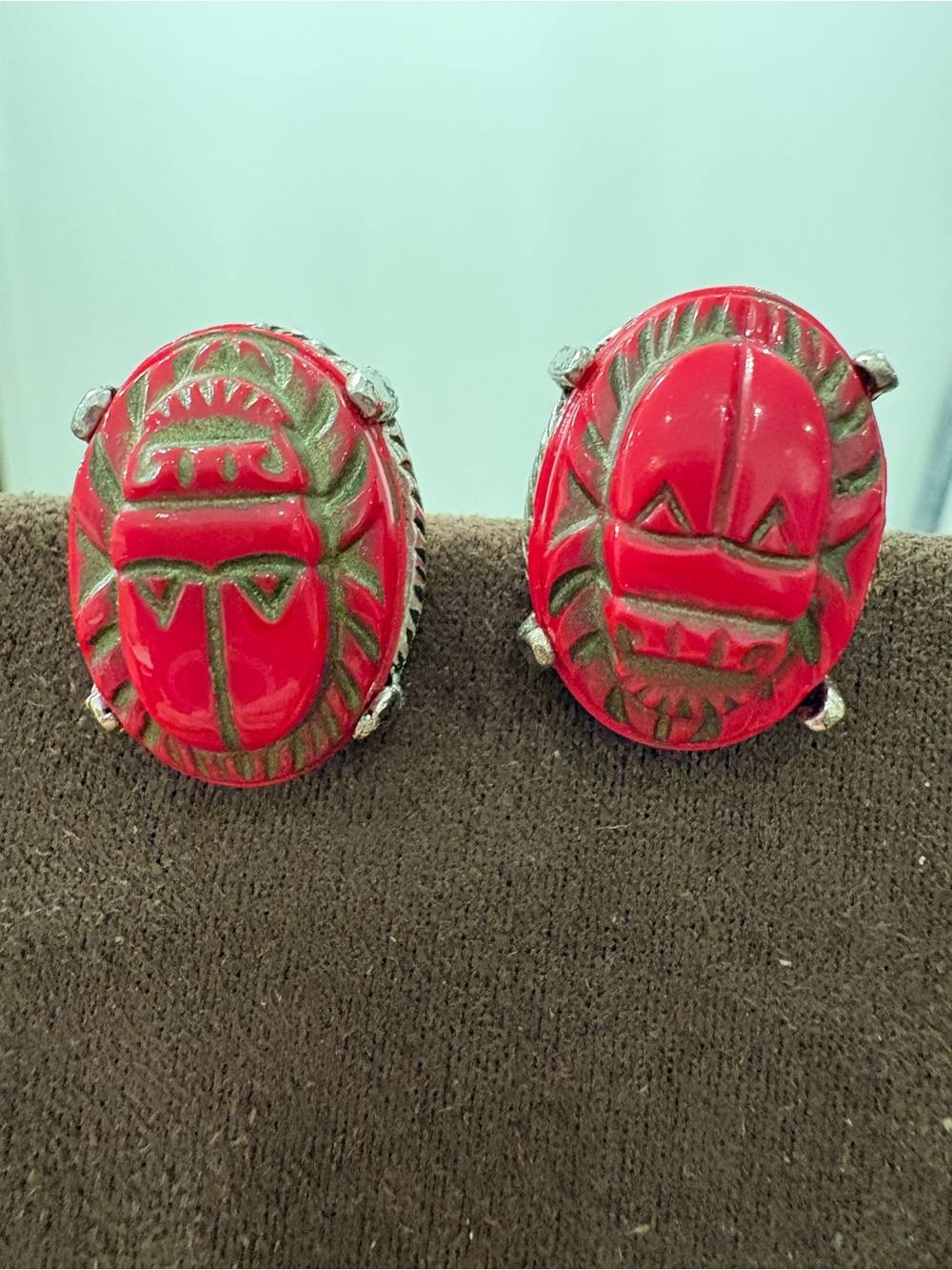 Vintage Max Neiger Glass Egyptian Revival Scarab Earrings